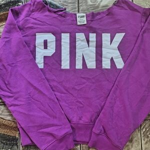 Pink Off Shoulder Crop Logo Purple Sweatshirt